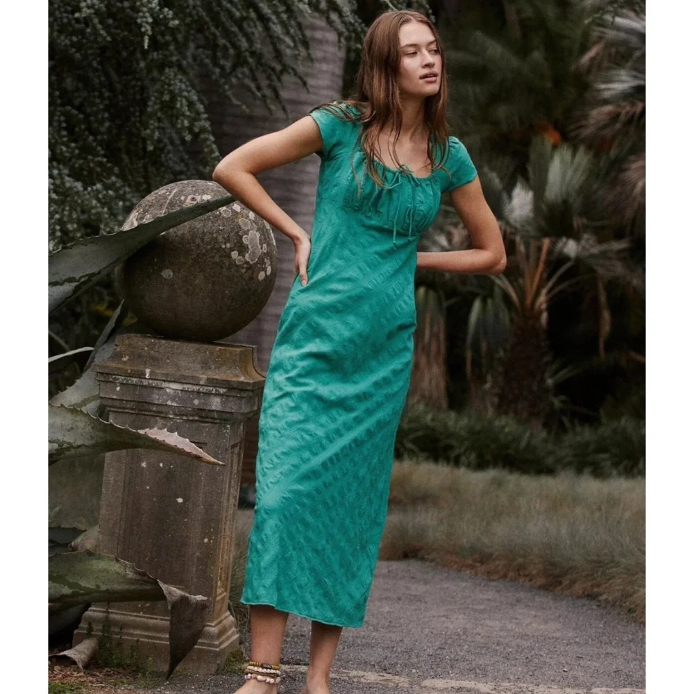 FREE PEOPLE Natalya Solid Green Midi Dress XS - Picture 5 of 6